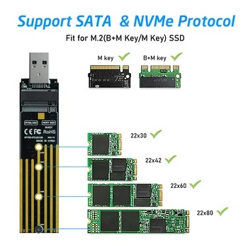 RTL9210B M. 2 NVMe SSD към USB 3.1 Адаптер PCI-E към USB-A 3.0 Вътрешна карта конвертор 10 gbps USB3.1 Gen 2 Корпус за NVME