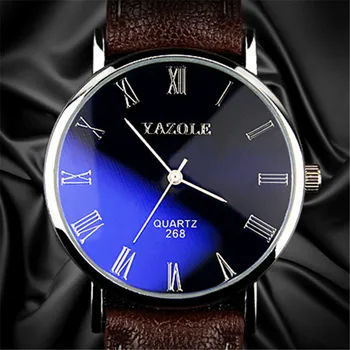 Yazole Кварцови часовници за Мъже, Мода Всекидневни Бизнес Кожена Каишка и Класически Мъжки часовник от синьо Стъкло Relogio Masculino