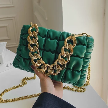 SWDF Нов 2022 Нова верига Малък клатч ИЗКУСТВЕНА кожа Чанта през рамото си, през рамо, за жени Зимните модни маркови чанти и портмонета зелен