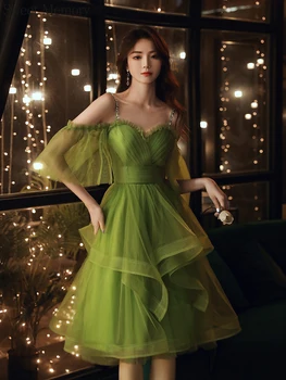Пот памет Травянисто-зелени рокли на шаферките За жени Танц за изказвания Сватбена рокля за абитуриентски бал за момичета бална рокля