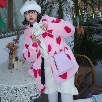 Y2K Харадзюку във формата на сърце с принтом плюшени блузи за жени от Зимните корейски Голям Размер с дълъг ръкав Палто с качулка, Дебел топъл пуловер за двойки
