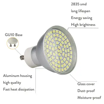GU10 LED Прожектор 3 W 5-Ват 7 Watt Замени Халогенни 15 W И 25 W 35 W Лампа ac 220 В 2835 SMD Студен Топъл Бял Хирургична Лампа, Алуминиево покритие