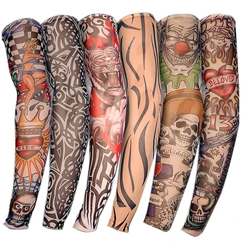 6 бр. Еластичен ръкав татуировки Дизайн Временни Чорапи за ръце за тялото Татуировка, за най-яките мъже и жени Череп Ръкав татуировки олд-скуул
