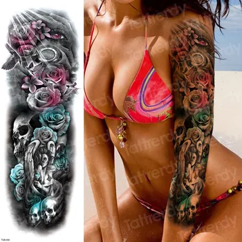 татуировка на мъжете робот ръка ръкав татуировка стикер секс робот машина за големи механични татуировки компас черна вода татуировка на череп на кръст момчета