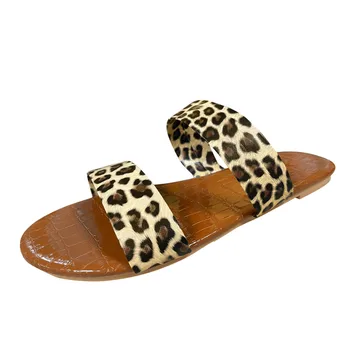 Дамски чехли Римска плажни обувки Дамски летни мода Леопардовый принт Голям Размер на Един шрифт Плоски Ежедневни сандали и Чехли Mujer