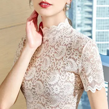 Голям размер Дантелени дамски блузи 2022 Летни памучни дамски блузи, Блузи с V-образно деколте и ръкав Прилеп Бродерия Благородна женска риза 2XL