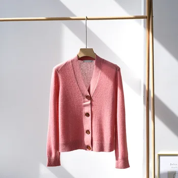 2021 Пролетта кашмир жилетки Однобортные Реколта пуловери с V-образно деколте за жени фини Модни есенни блузи с дълъг ръкав