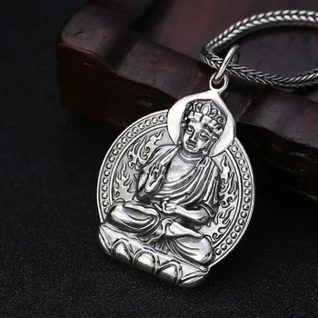 Чист Висулка от сребро S999 за мъже и жени Осем светци Покровители на живота Авалокитешвара Истински тайландски сребърна висулка от сребро