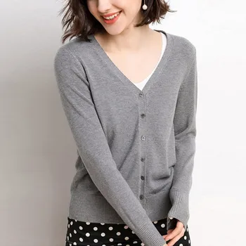 Корейски възли пуловери с V-образно деколте и дълъг ръкав, дамски обикновена жилетки, свободни сака, палта, джъмпери .