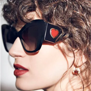 HBK Луксозни Дамски слънчеви очила с кошачьим око За мъже Нови тенденция слънчеви очила Sweet Love Red Heart Нюанс за жени 2020 Маркови дизайнерски очила