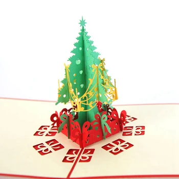 3D Изскачащи Картички с подаръци в Коледна елха с плик за покани за парти за всички поводи Адаптивни