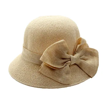 Дамски летни шапки от плат с лък и лък за жени 2021 Солнцезащитная шапка gorras за почивка с широка периферия Панама Рафия, затеняющая солнцезащитная шапка сгъваема
