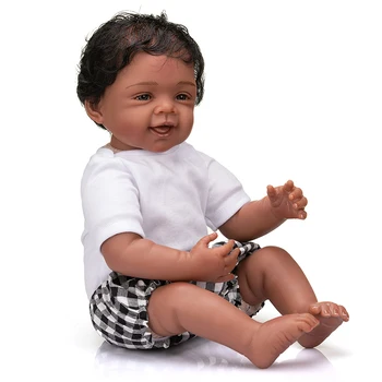 55 СМ Живопис Колекционерска стойност Художествена Кукла Африканска Черна Кожа американско Дете Ръчно изработени Подробни Мека Кукла За Прераждането на Тялото