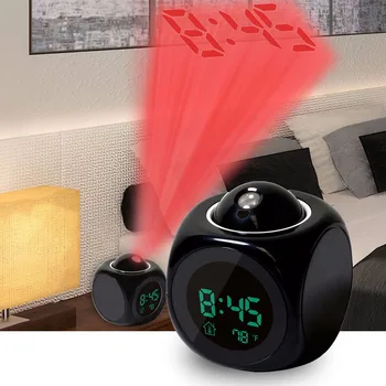 Модерна Проекция Будилник с повторение на LCD проекция Led Подсветка Време за Показване Говорим Гласови напътствия Термометър Цифров Часовник
