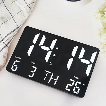 Модерен декоративен led аларма огледално часовници Стенни часовници с дистанционно управление Домашния термометър Десктоп часовник с календар