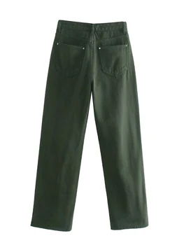 Wixra Дамски дълги дънки с висока талия прави панталони Дамски градинска облекло Винтажного цвят Femmel Ежедневни дънкови панталони