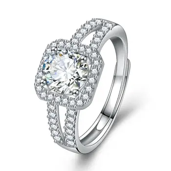 925 Сребро Fashionc Луксозни Квадратни Прозрачни пръстени с Цирконии За жени Сватбена Изявление Изящни Сребърни Бижута