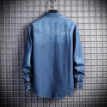 Японската Мода Риза с дълъг ръкав за мъже 2021 Пролет Нова Мода Синя Ежедневна риза с копчета Марка дрехи ризи Корейски