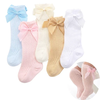 Чорапи за момичета с лъкове до коленете Детски чорапи 0-3 години в испански стил за деца Дълги чорапи с шнорхел Выдалбливают Чорапи Принцеса в рибарска мрежа