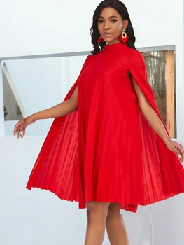 Африкански жени Негабаритное вечерна рокля С плисета Свободни Къси Рокли Ръкав пелерина Яка-часова Големи дамски халати за рождения Ден на лятото