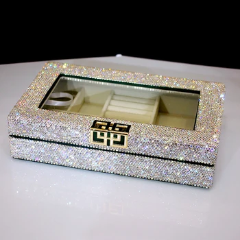 Висококачествена ковчег за бижута с диаманти пръстен, огърлица, медальон, гривна бижута от злато и сребро кутия за съхранение на бижута довършителни операции кутия