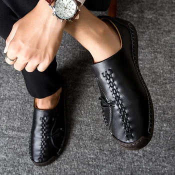 2019 Нова кожена ежедневни обувки са Удобни мокасини Мъжки обувки, Качествени обувки за шофиране Oxfords Мъжки обувки на равна подметка Мокасини Обувки Размер 38-48