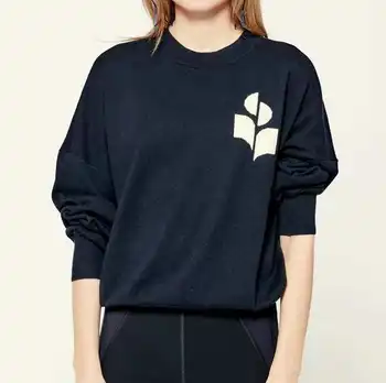 2021 Есента женски пуловер с V-образно деколте, обикновен, с дълъг ръкав, бродерия на логото, вязаный Случайни пуловер и жилетка