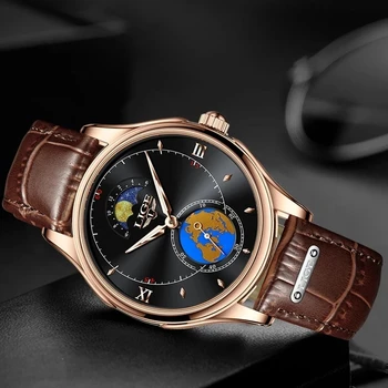 2022 LIGE Нови модни Мъжки часовници Най-добрата марка на Луксозни Фаза на Луната Мъжки кварцов часовник Мъжки Часовник Кожа Водоустойчив спортен часовник