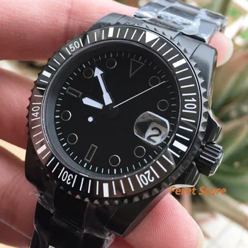 BLIGER 40 мм Стерилни часовник Черен циферблат Керамични bezel Сапфирен кристал PVD Черно покритие Механизъм Miyota 8215 самостоятелно ликвидация Мъжки часовник