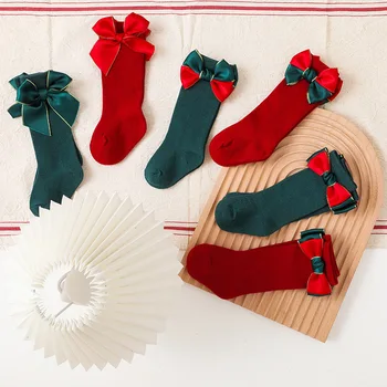 2 чифта чорапи за малки момичета с голям нос до коленете Дълги Меки Нови детски чорапи за деца Памучни бебешки, детски чорапи за момичета Коледни чорапи