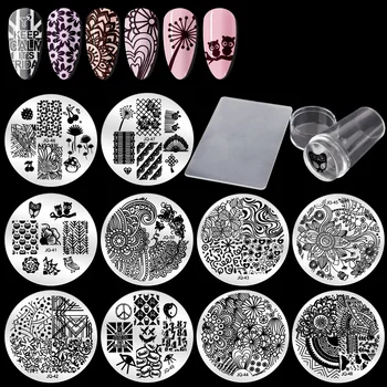 Цветен комплект за печат за нокти 10 листа от стоманена плоча JQ + прозрачен печат, с капак на Нокти DIY инструменти за нокти