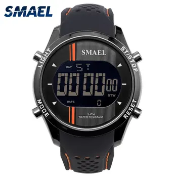 SMAEL LED Цифров часовник Мъжки Кварцов Спортни часовници Черни Умни часовници, Модни Стръмни Мъжки Електронни Часовници Луксозни Известни 1283