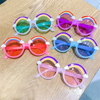Кръгли Слънчеви очила Детски Слънчеви очила с Преливащи се цветове Детски Цветни Слънчеви очила Карикатура Анти-UV Модни аксесоари за момичета Подарък играчка очила