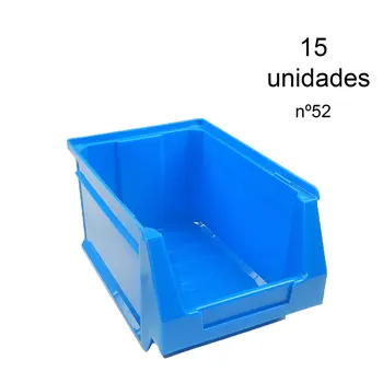 Партия от 15 штабелируемых композиране пластмасови чекмеджета № 52. (130х160х236 мм) син от удароустойчив полипропилен