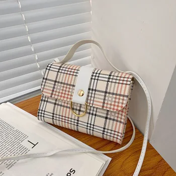 2021 Дамски малка ръчна чанта с принтом в клетката през рамо Дамска чанта Дамска кожена чанта за пазаруване Bolsa Fesmallna