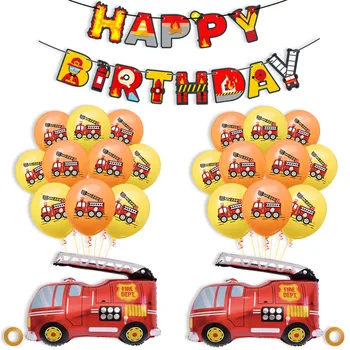 Пожарникар Тема честит рожден Ден на Аксесоари за партита Хартиена Чаша Чиния Кърпички Знамена Банер Парти Деца, Момчета Обичат Балони Украса