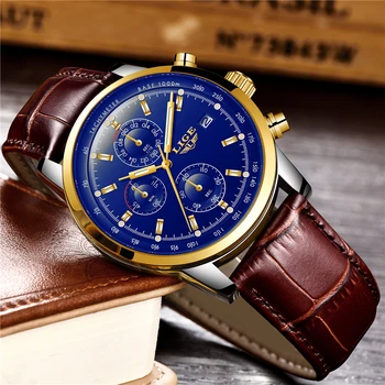 Мъжки часовник LIGE Луксозен Топ-марка Кварцов часовник с хронограф Модерни Спортни Автоматични часовници с датата на Кожени мъжки часовник Relogio Masculino