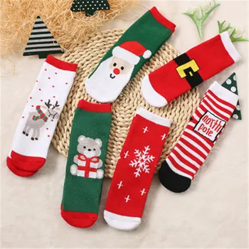 Коледни Тематични Детски Чорапи от Чист Памук, с Анимационни Жаккардом, Червени Коледни Детски Чорапи, Абсорбиращи Потта, Пропускливи Чорапи (един Размер)