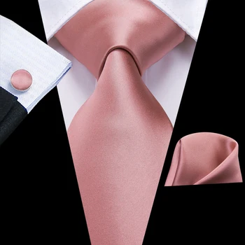 Hi-Tie Розова копринена мъжка вратовръзка Светло розов корал обикновен класически вратовръзка за мъжете Луксозен Голям модерен комплект копчета за ръкавели за копчета за ръкавели с Високо качество