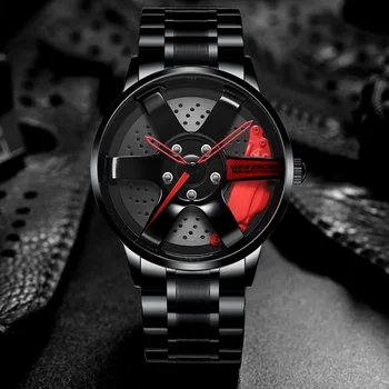 Мода Въртяща се 3D Модел на Джантата Часовник Hub Индивидуален Дизайн на Спортен Автомобил Джантата Часовник е Водоустойчив Творчески Часовници Мъжки Ръчен Часовник с Колело Часовници