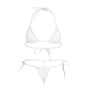 Комплект дамско бельо-Секси прозрачно екстремно бикини с изрязано на врата и завязками от двете страни на Микро-прашки Секси празнични летни плажни сутиени