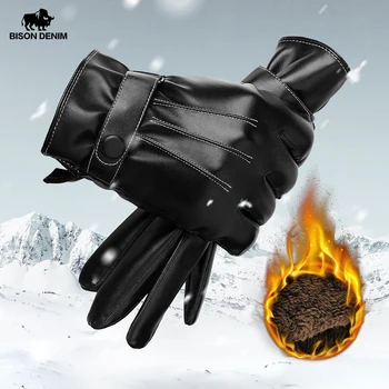 БИЗОН дънкови есенно-зимни мъжки ръкавици за сензорен екран Мъжки ветроупорен дебели плюшени ръкавици Топли зимни ръкавици за мъже Мода S057