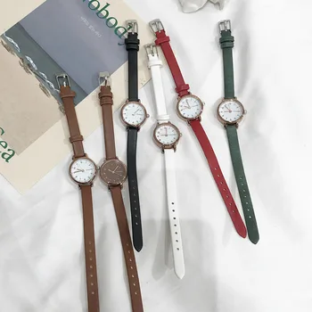 Дамски модни бели Малки часовници 2019 Марка Ulzzang Дамски кварцов Часовник Прост Retr Montre Femme с кожена каишка на Часовник