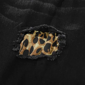 Високо Качество на Ново прием на Дамски Дънкови облекла-дънки Летни скъсани Леопардовые джобове Тесни дънки с висока талия