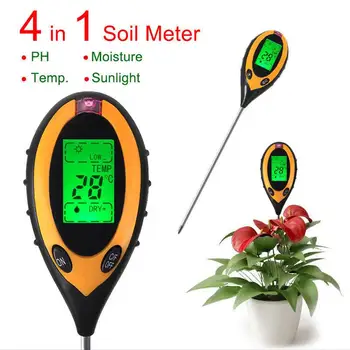 4 в 1 за Измерване на РН на почвата, Тестер за РН Слънчева светлина на Градински Цветя Сензор за Влажност на Почвата Измерител за Киселинността на Растения Сензор за Влажност, РН Детектор