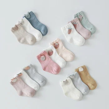 3 Чифта/лот Детски памучни чорапи за деца За момичета и момчета Пролет Лято Есен Къси чорапи за новородени бебета, за деца Обикновена