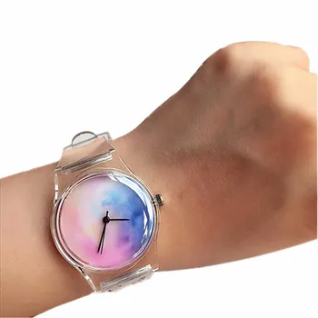 2019 Прозрачни силиконови часовници Дамски Спортни Ежедневни кварцов часовник Новост Кристални дамски часовници Карикатура Reloj Mujermontre homme