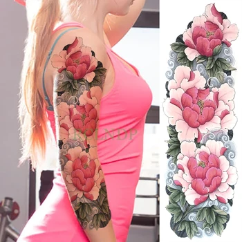 Водоустойчив временна татуировка Стикер рози Цвете пълна ръка фалшива татуировка голям размер дама боди-арт флаш татуировка ръкав за момичета жените