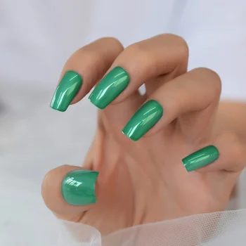 На кабинковия Цвят Средната Натиснете Върху Ноктите Режийни Изкуствени Облицовки Изумрудено-Зелен Акрил Фалшив Дисплей Върховете на Изкуствени Нокти DIY Finger Art