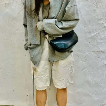 Мода Воловья кожата Хладна Чанта на рамото Ежедневни Дамски Естествена кожа, с дълга верига Отличителни Дамски чанти чанта във формата на Луната и за жени